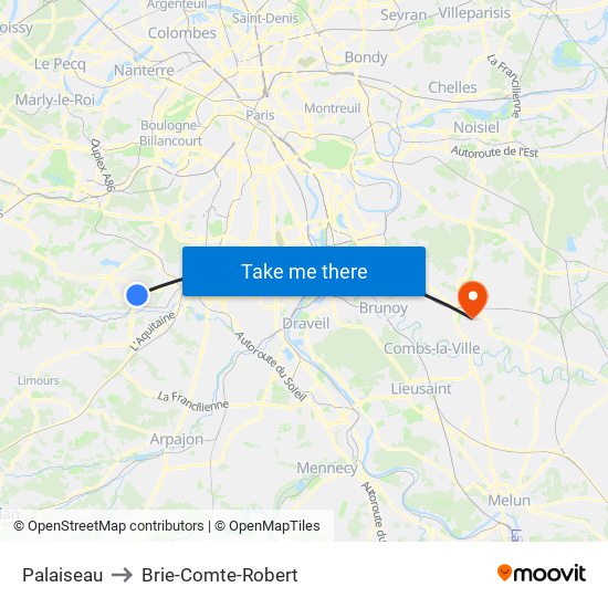 Palaiseau to Brie-Comte-Robert map