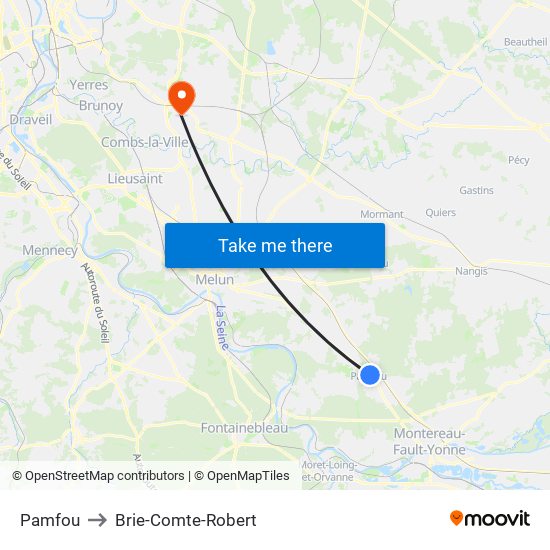 Pamfou to Brie-Comte-Robert map
