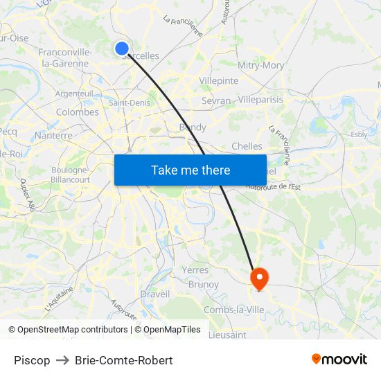 Piscop to Brie-Comte-Robert map