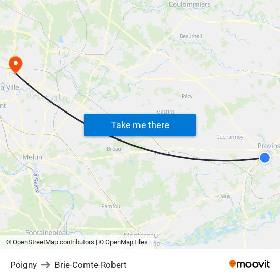 Poigny to Brie-Comte-Robert map