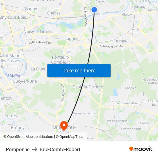 Pomponne to Brie-Comte-Robert map