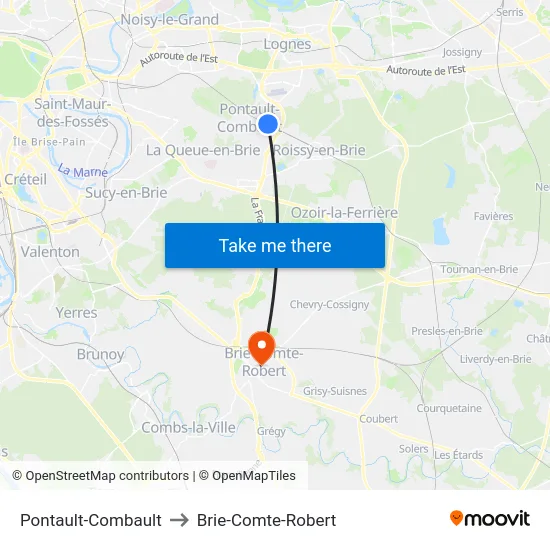 Pontault-Combault to Brie-Comte-Robert map