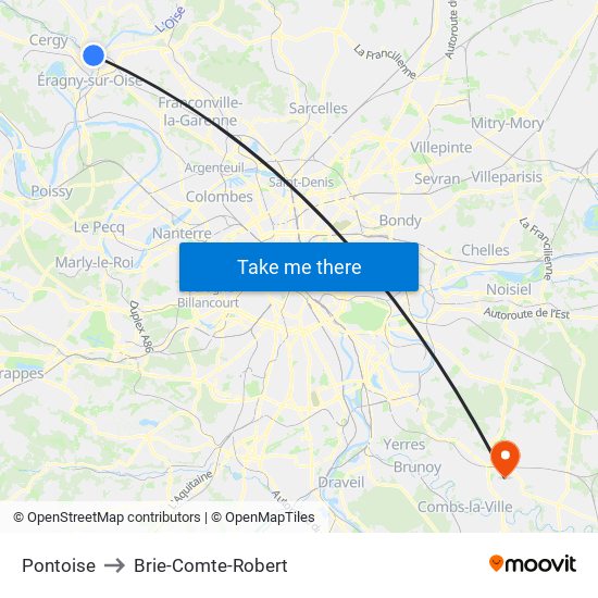 Pontoise to Brie-Comte-Robert map