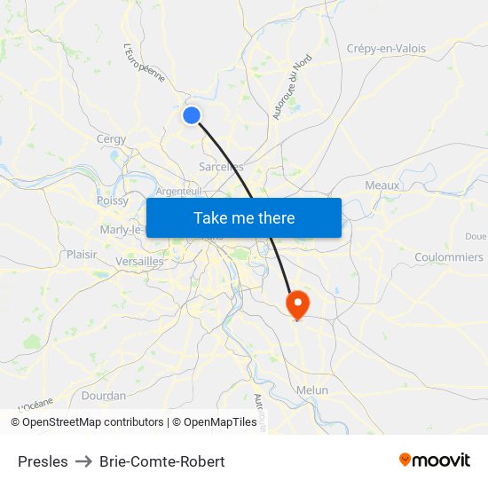 Presles to Brie-Comte-Robert map