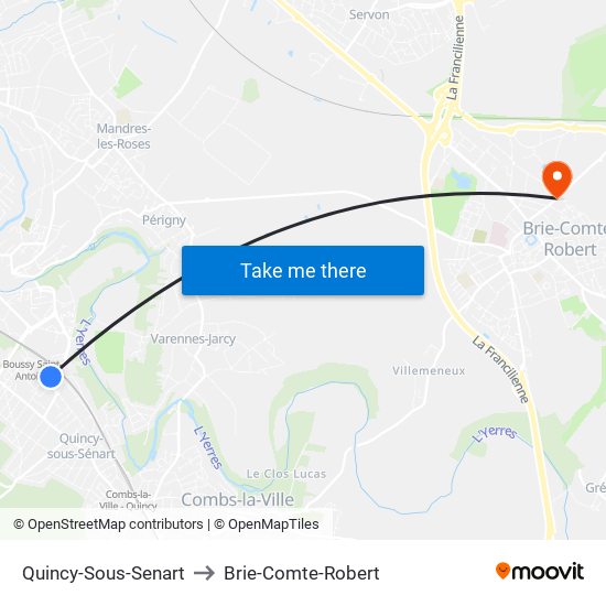 Quincy-Sous-Senart to Brie-Comte-Robert map