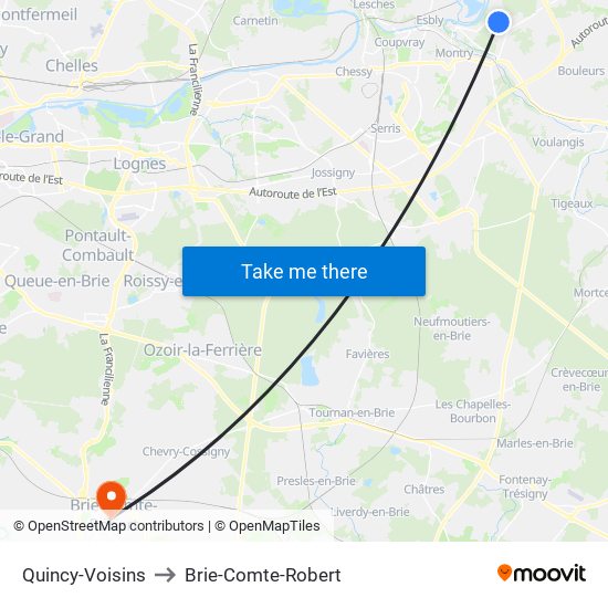 Quincy-Voisins to Brie-Comte-Robert map