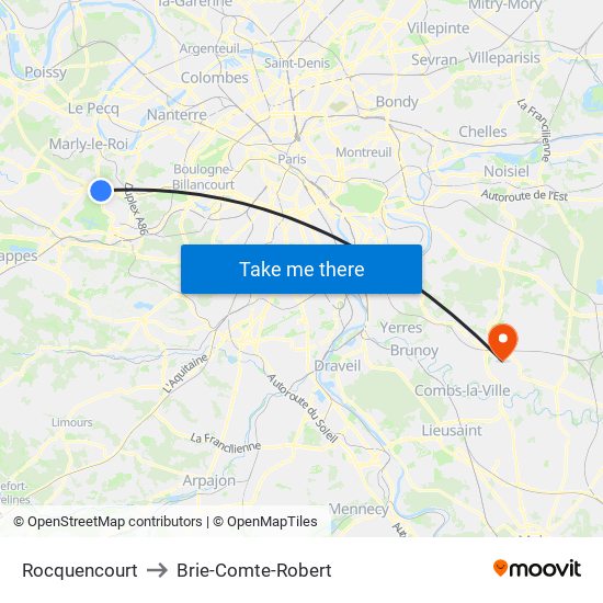 Rocquencourt to Brie-Comte-Robert map