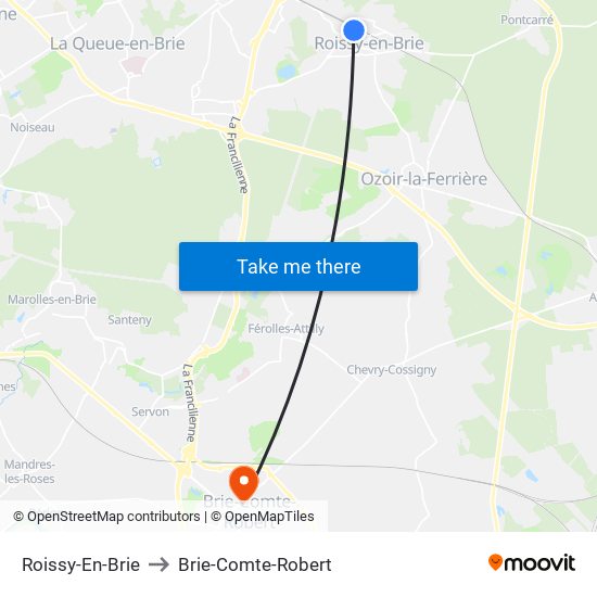 Roissy-En-Brie to Brie-Comte-Robert map