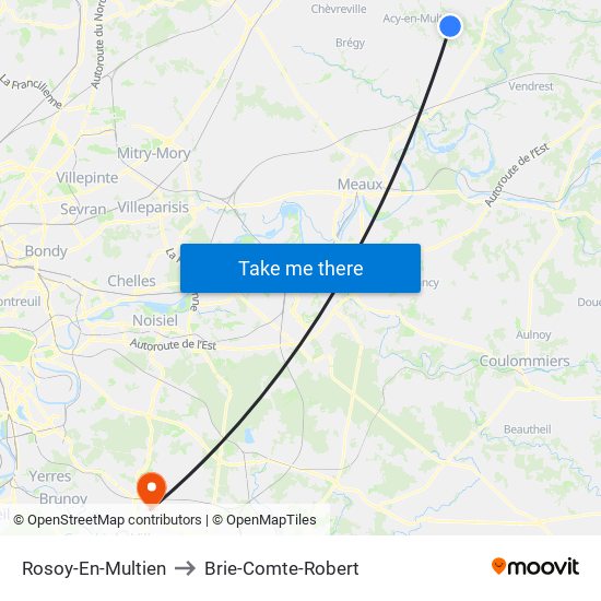 Rosoy-En-Multien to Brie-Comte-Robert map
