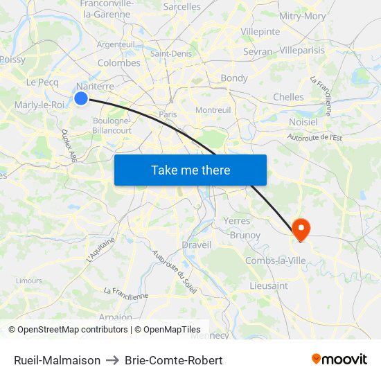 Rueil-Malmaison to Brie-Comte-Robert map