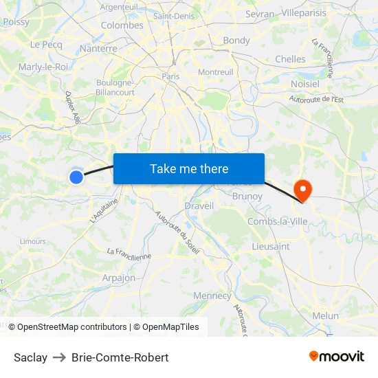 Saclay to Brie-Comte-Robert map