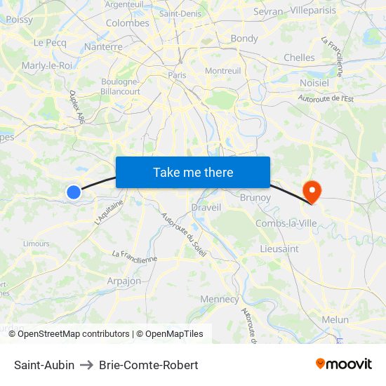 Saint-Aubin to Brie-Comte-Robert map