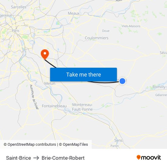 Saint-Brice to Brie-Comte-Robert map