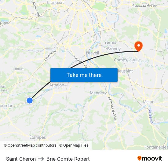 Saint-Cheron to Brie-Comte-Robert map