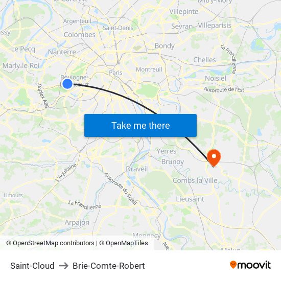 Saint-Cloud to Brie-Comte-Robert map
