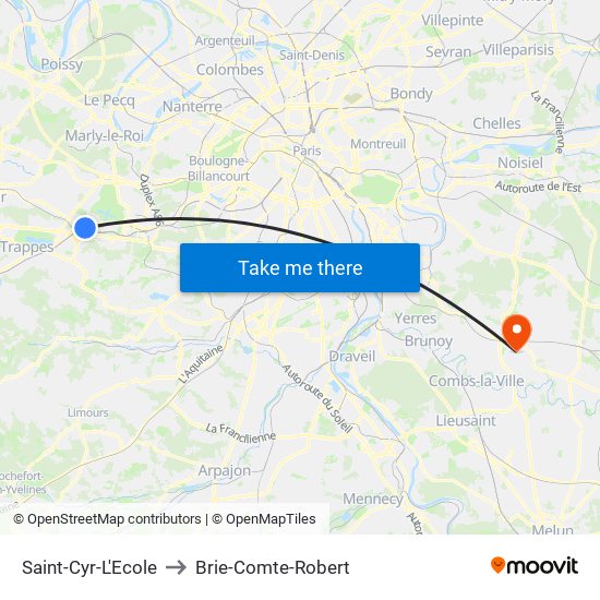 Saint-Cyr-L'Ecole to Brie-Comte-Robert map