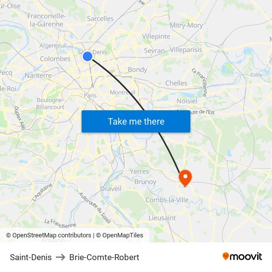 Saint-Denis to Brie-Comte-Robert map