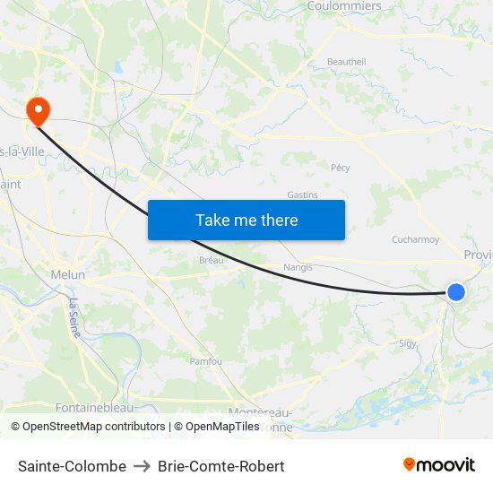 Sainte-Colombe to Brie-Comte-Robert map