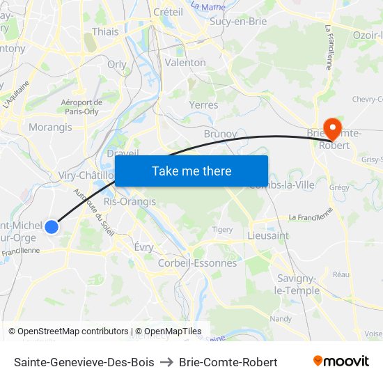 Sainte-Genevieve-Des-Bois to Brie-Comte-Robert map