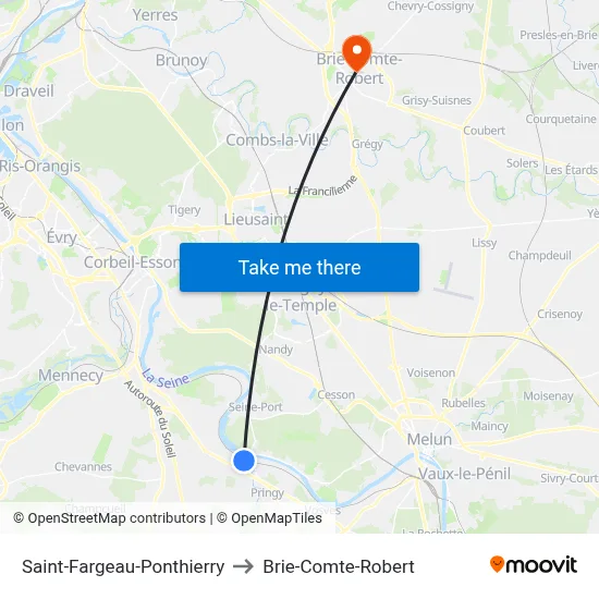 Saint-Fargeau-Ponthierry to Brie-Comte-Robert map