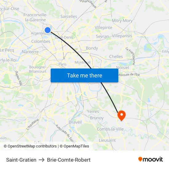 Saint-Gratien to Brie-Comte-Robert map