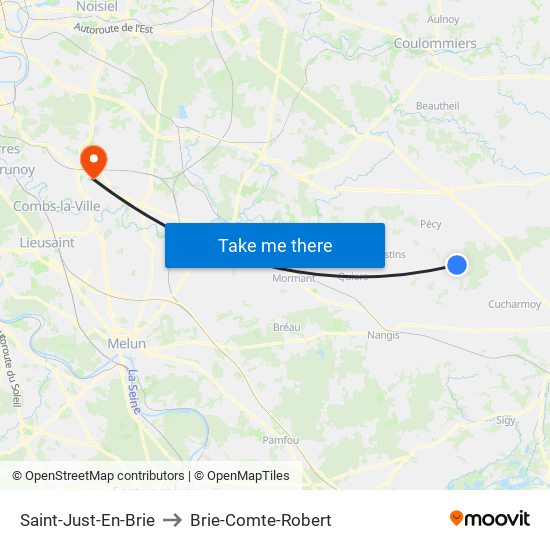 Saint-Just-En-Brie to Brie-Comte-Robert map