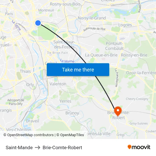 Saint-Mande to Brie-Comte-Robert map