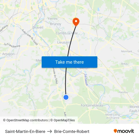 Saint-Martin-En-Biere to Brie-Comte-Robert map