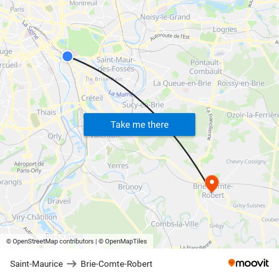 Saint-Maurice to Brie-Comte-Robert map