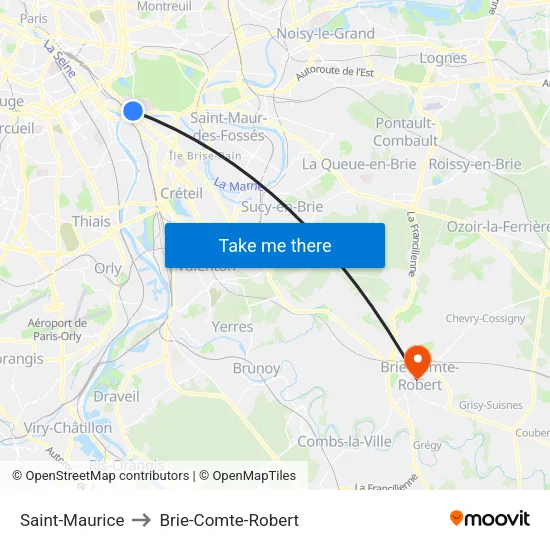 Saint-Maurice to Brie-Comte-Robert map