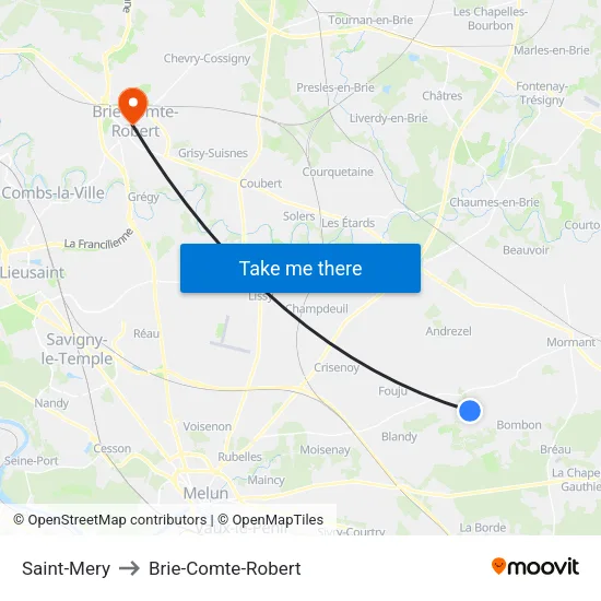 Saint-Mery to Brie-Comte-Robert map