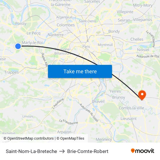 Saint-Nom-La-Breteche to Brie-Comte-Robert map