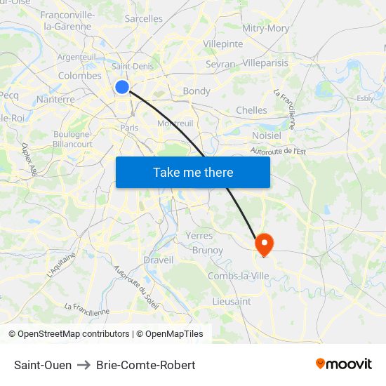 Saint-Ouen to Brie-Comte-Robert map