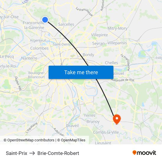 Saint-Prix to Brie-Comte-Robert map