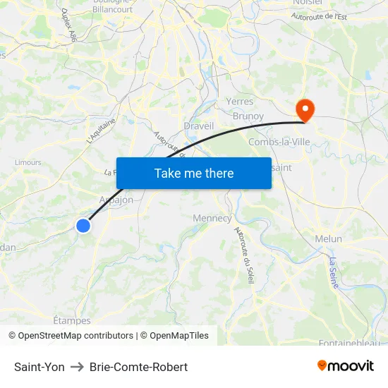 Saint-Yon to Brie-Comte-Robert map