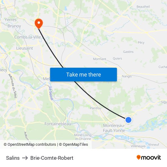 Salins to Brie-Comte-Robert map