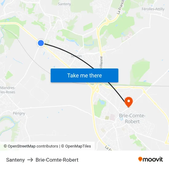 Santeny to Brie-Comte-Robert map