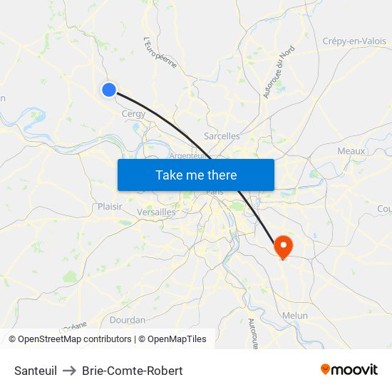 Santeuil to Brie-Comte-Robert map