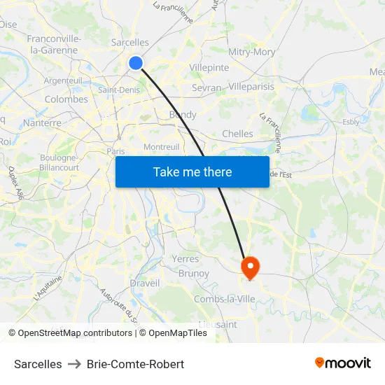Sarcelles to Brie-Comte-Robert map