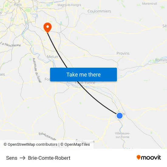 Sens to Brie-Comte-Robert map