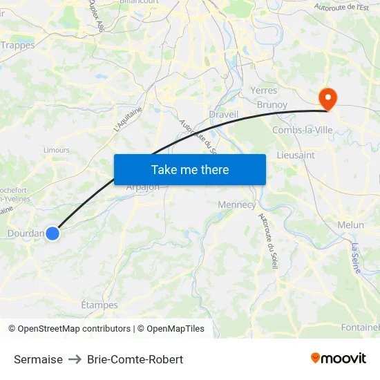 Sermaise to Brie-Comte-Robert map