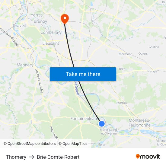 Thomery to Brie-Comte-Robert map
