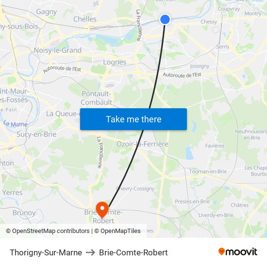 Thorigny-Sur-Marne to Brie-Comte-Robert map