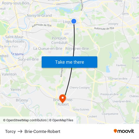 Torcy to Brie-Comte-Robert map