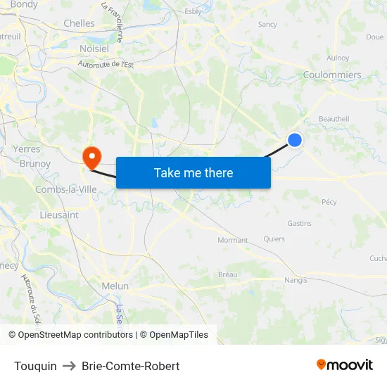 Touquin to Brie-Comte-Robert map