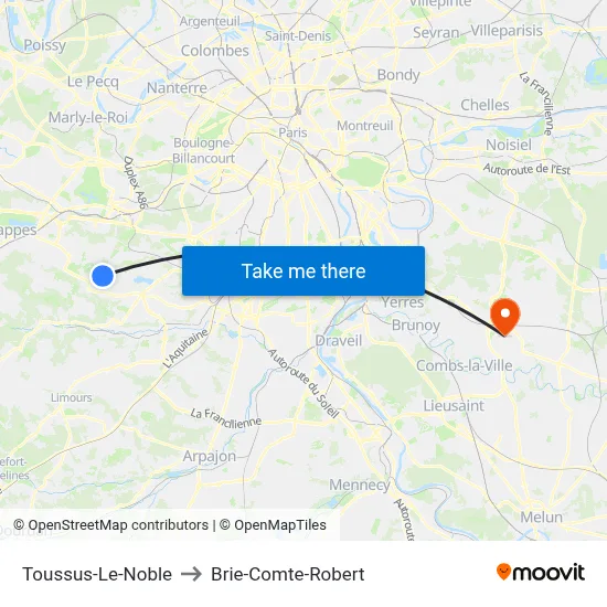 Toussus-Le-Noble to Brie-Comte-Robert map