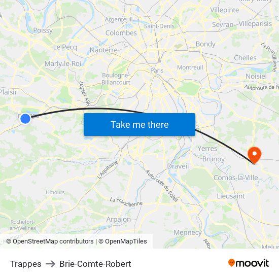 Trappes to Brie-Comte-Robert map