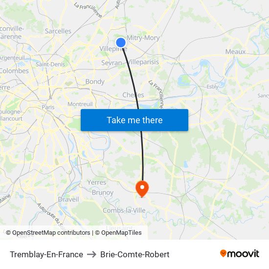Tremblay-En-France to Brie-Comte-Robert map