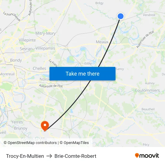 Trocy-En-Multien to Brie-Comte-Robert map