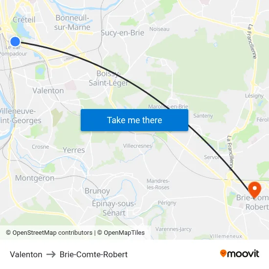 Valenton to Brie-Comte-Robert map